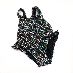 Vintage Breaking Waves Swim Suit Baby Girls Size 12m Black One Piece Metallic